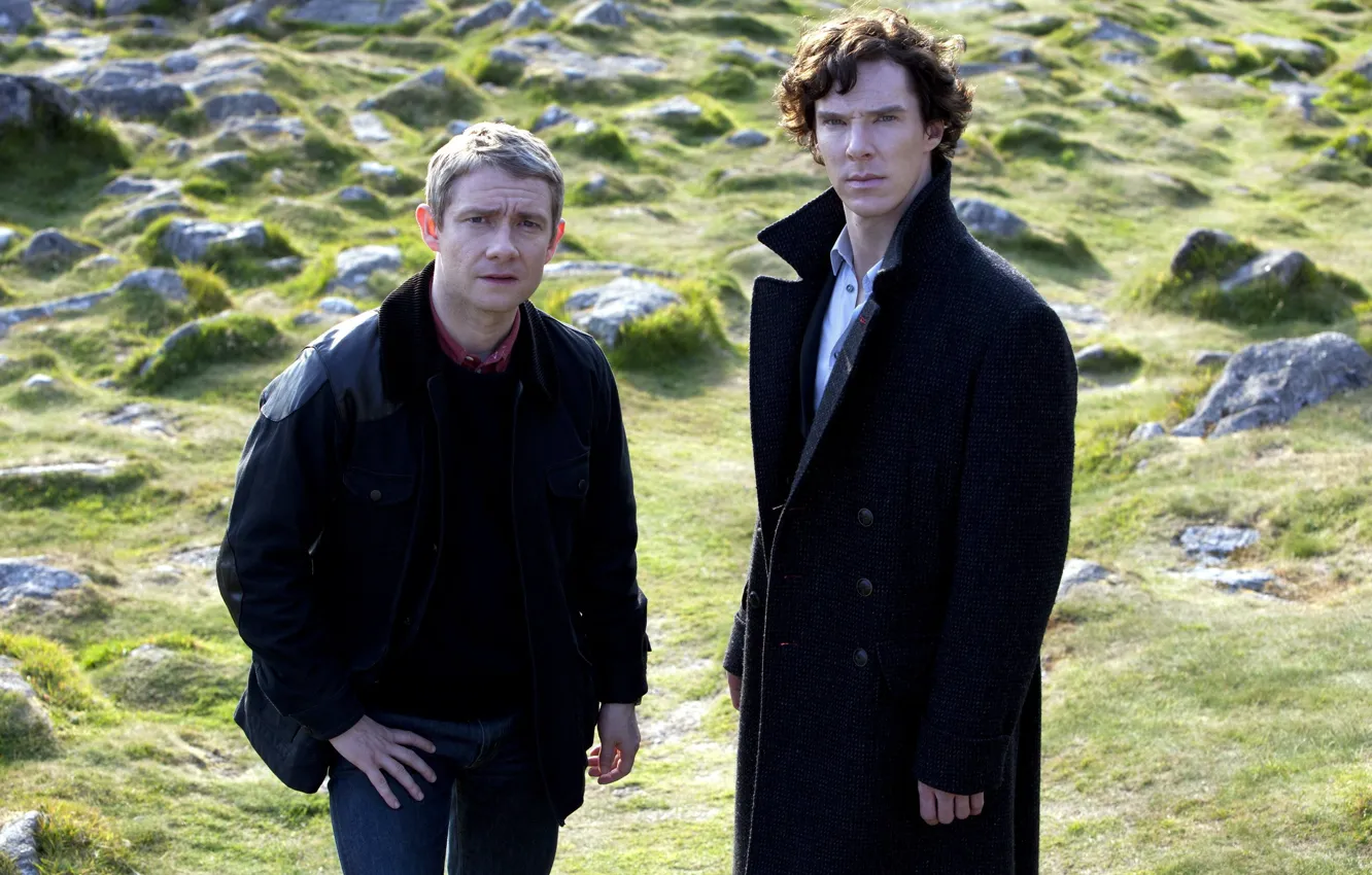 Фото обои на природе, Мартин Фриман, Бенедикт Камбербэтч, Sherlock, Sherlock BBC, Sherlock Holmes, Джон Ватсон, Sherlock (сериал)