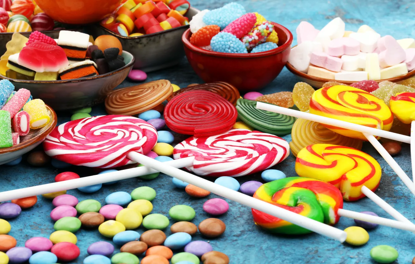 Фото обои конфеты, леденцы, сладкое, драже, мармелад, маршмэллоу