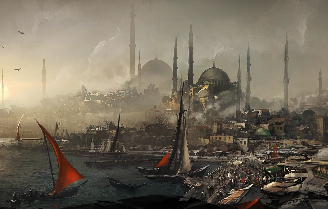 Фото обои город, порт, assassins creed, Revelations