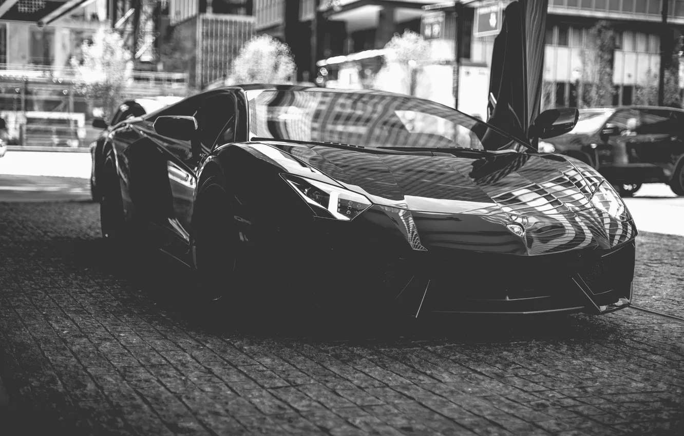 Фото обои lamborghini, supercar, black, vancouver, aventador