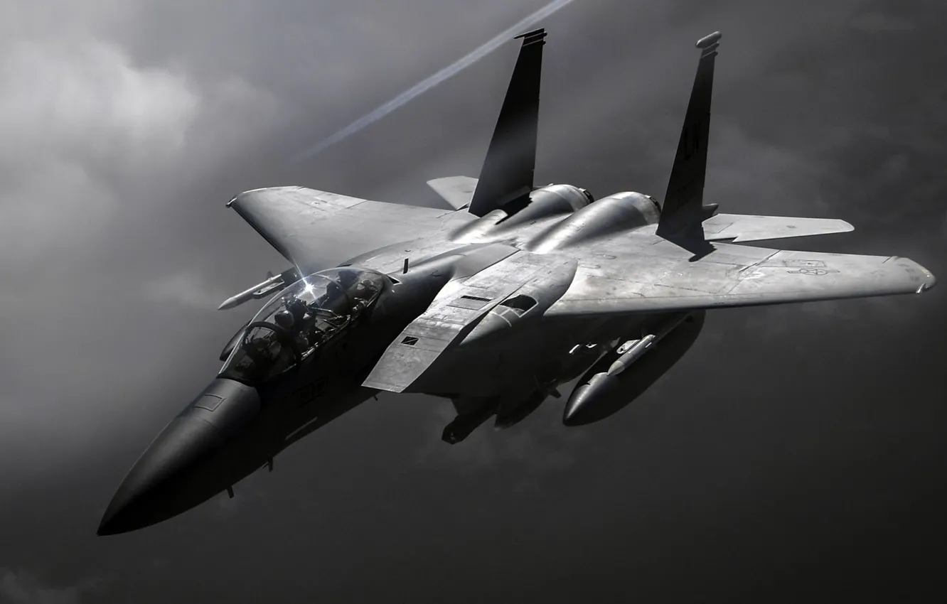 Фото обои ВВС США, истребитель-бомбардировщик, F-15E, Strike Eagle, McDonnell Douglas, американский двухместный