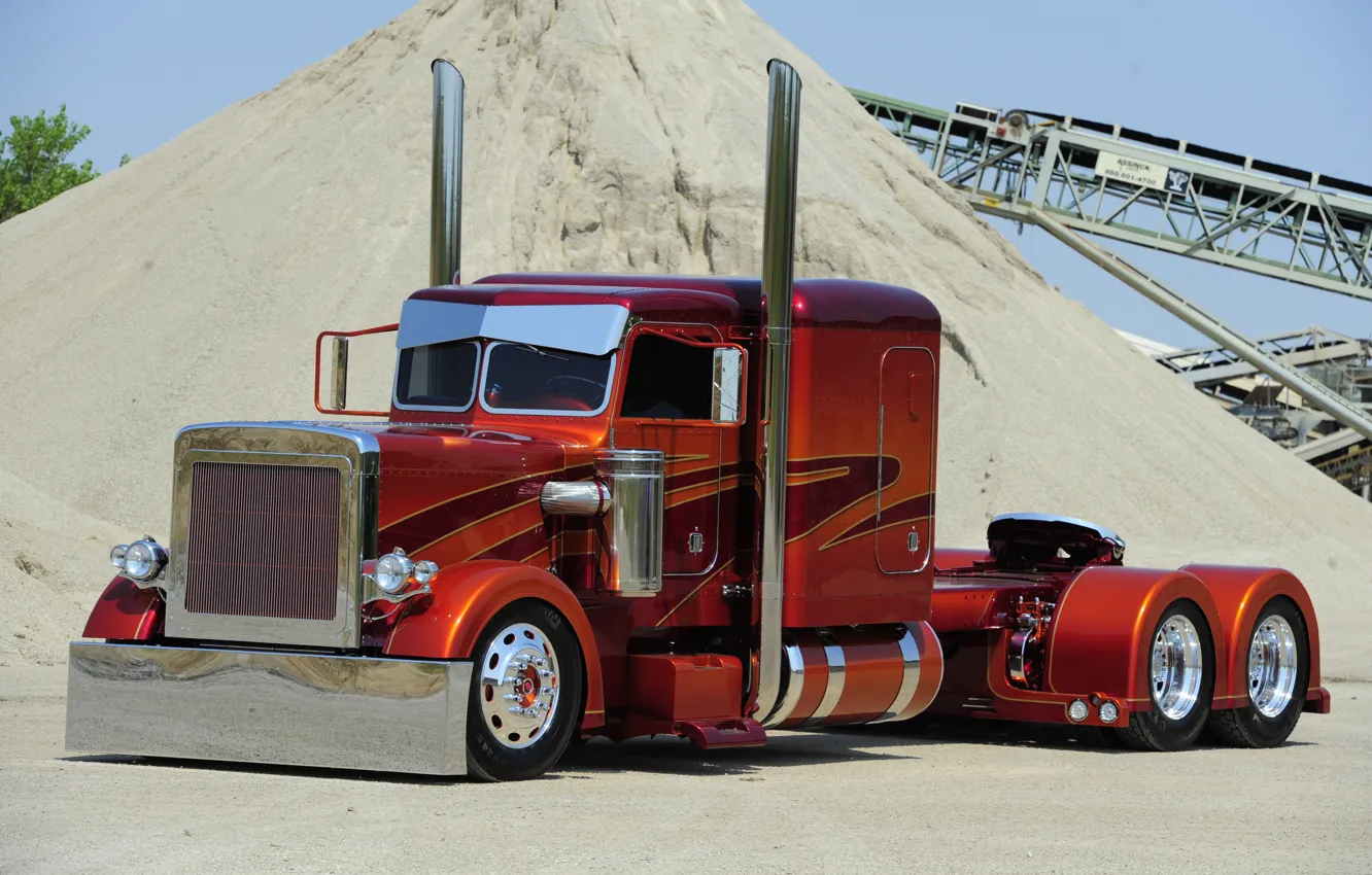 Фото обои Orange, Truck, Peterbilt, Brown, Silver, Customize