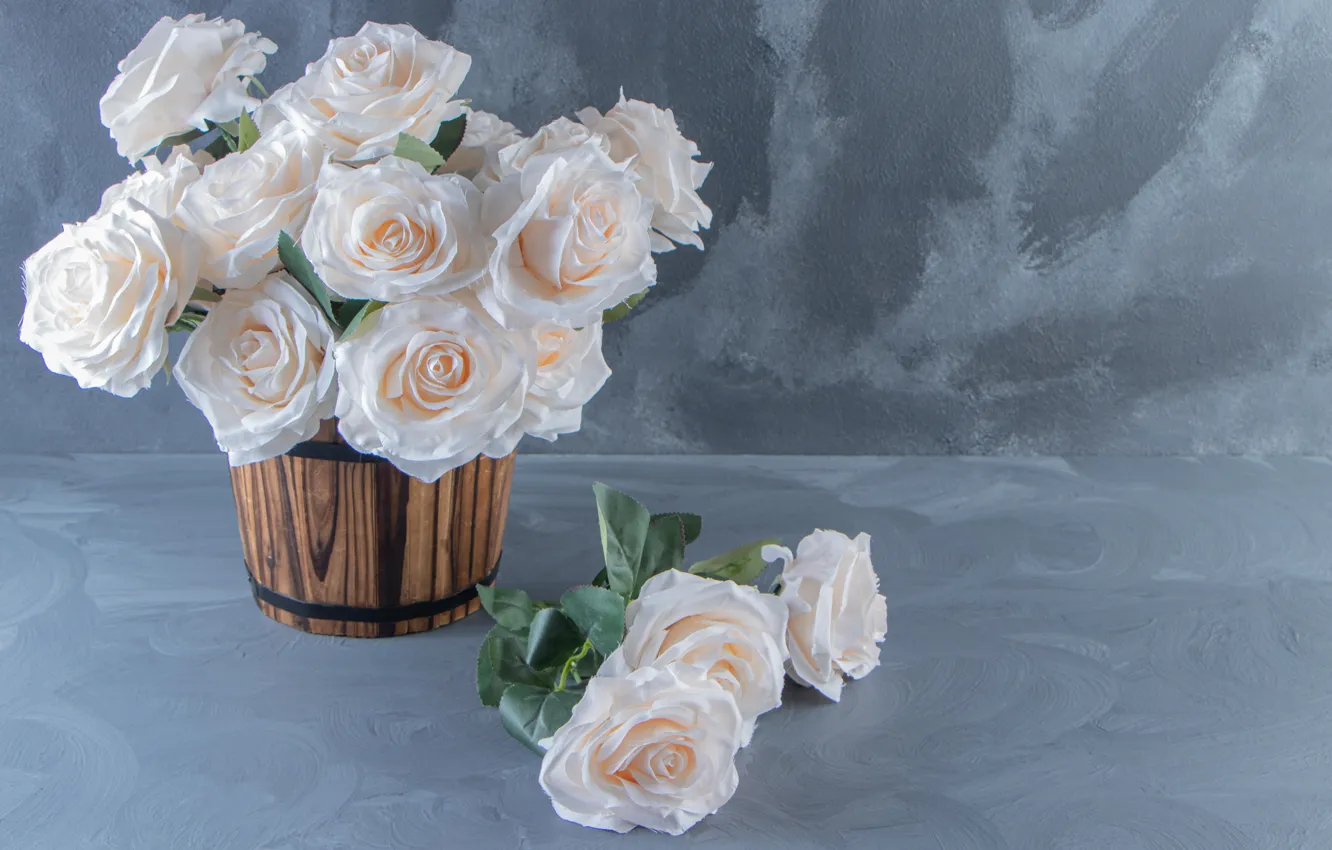 Фото обои цветы, стиль, фон, розы, букет, белые, искусственные