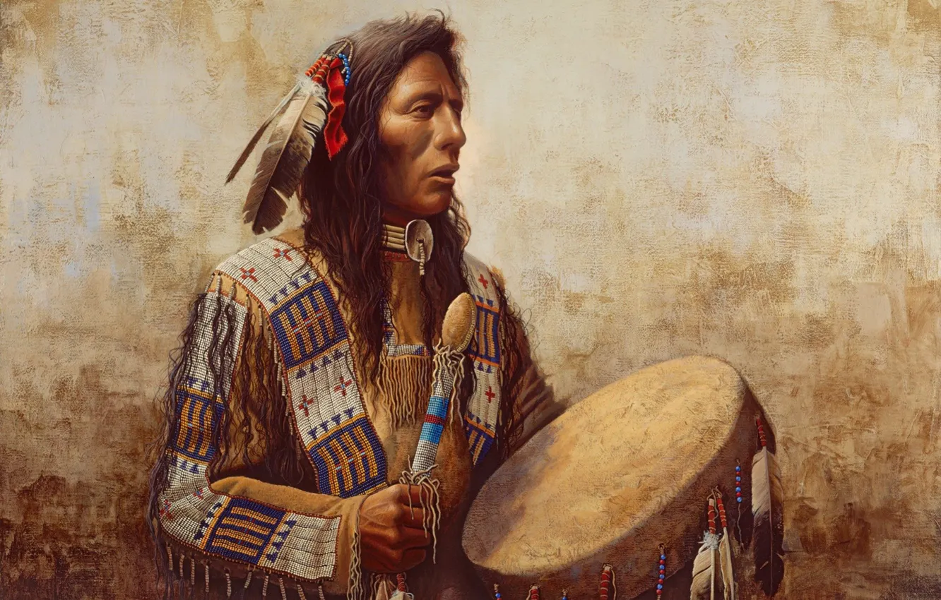 Фото обои art, native american, first people, Wakon Calling, mark rohrig