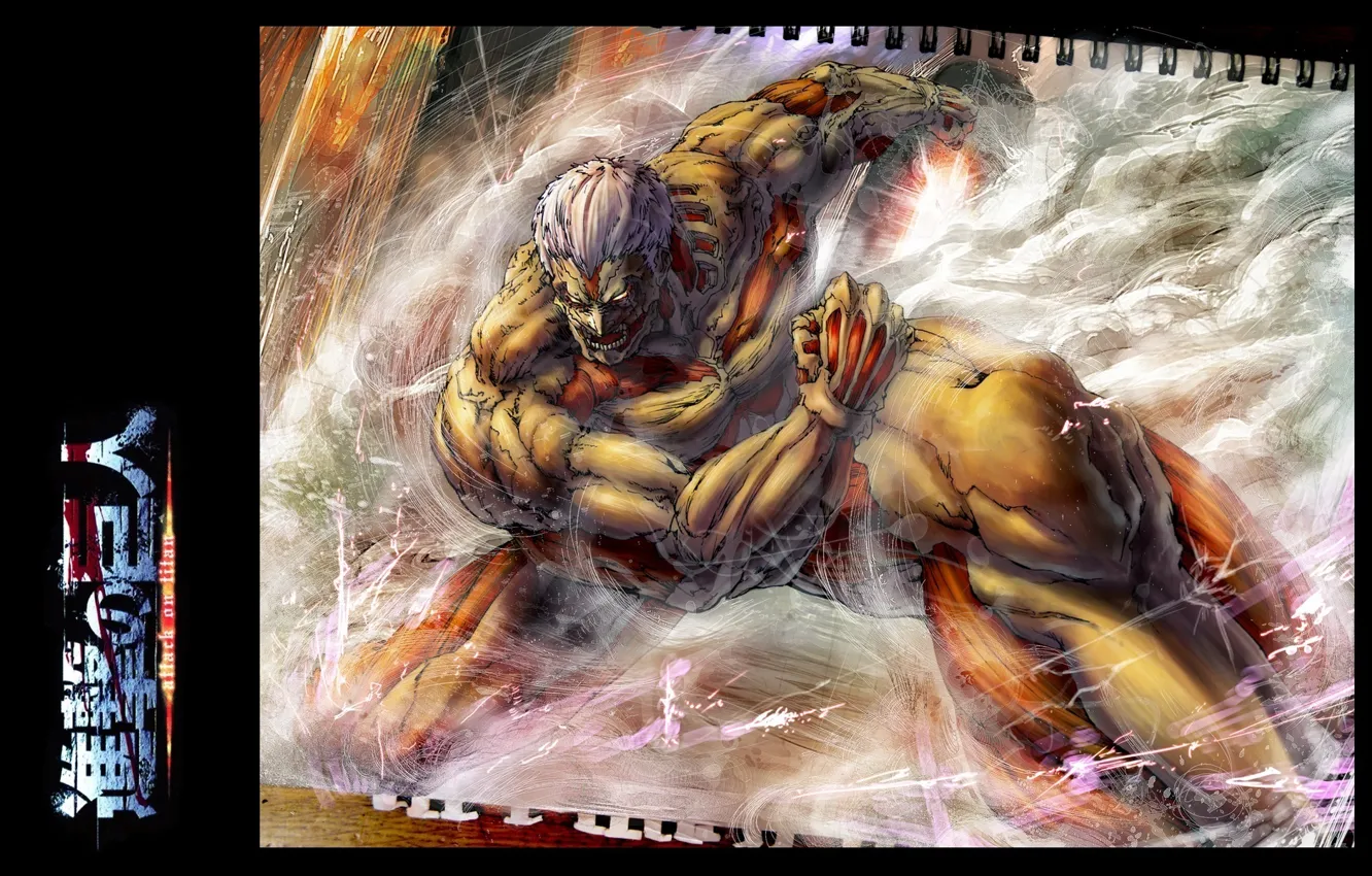 Фото обои удар, разрушение, кулак, мускулы, титан, shingeki no kyojin, вторжение гигантов