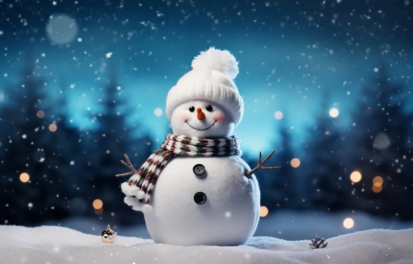 Фото обои зима, снег, украшения, Рождество, Новый год, снеговик, happy, Christmas