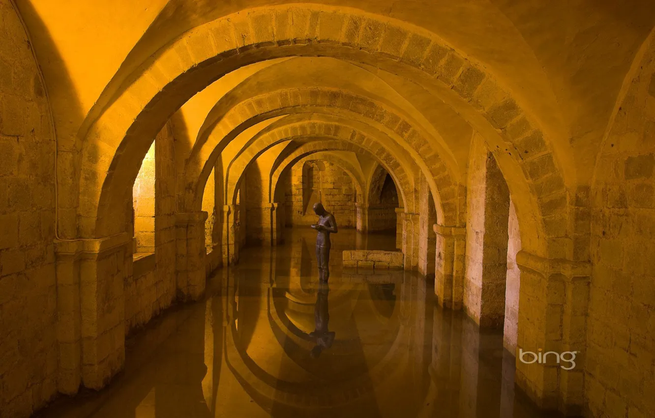 Фото обои вода, свет, арка, скульптура, архитектура, помещение, аркада