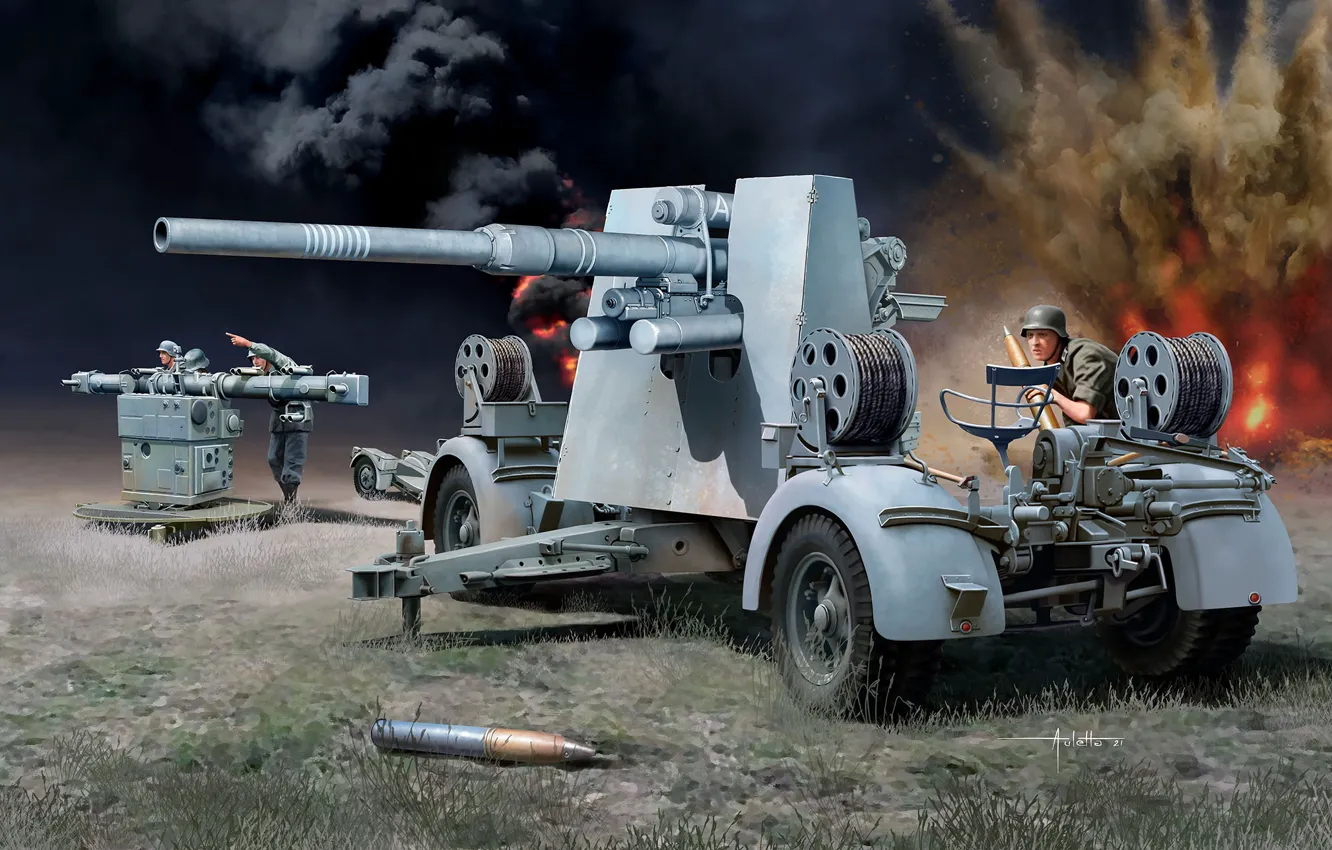 Фото обои Германия, вермахт, Flak 18, Flak 36, Flak 37, Flugabwehrkanone, зенитная пушка, зенитное орудие