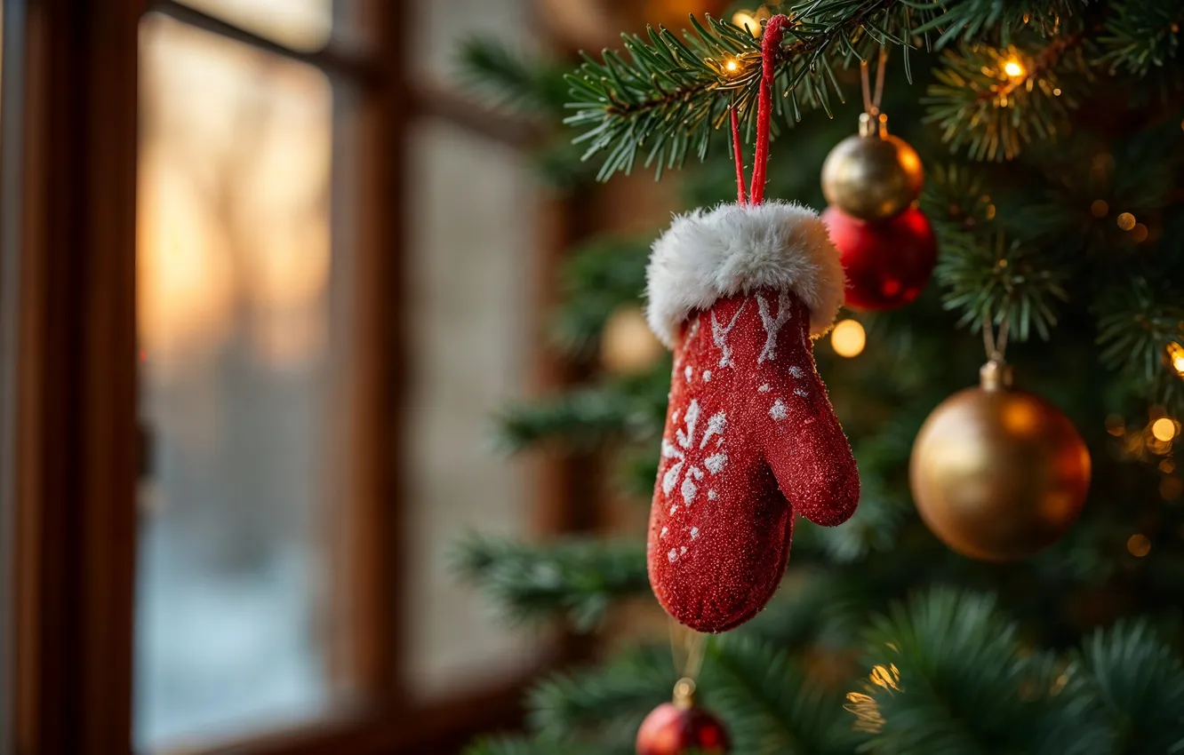 Фото обои украшения, игрушка, елка, Рождество, Новый год, Christmas, tree, bokeh