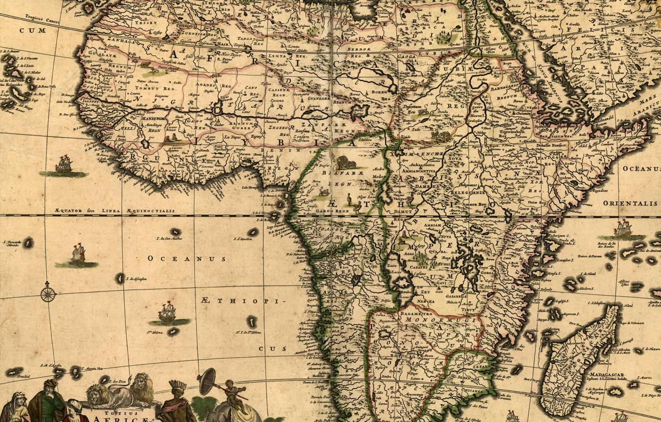 Фото обои путешествия, карта, Африка, география, Фредерик де Вит, 1688