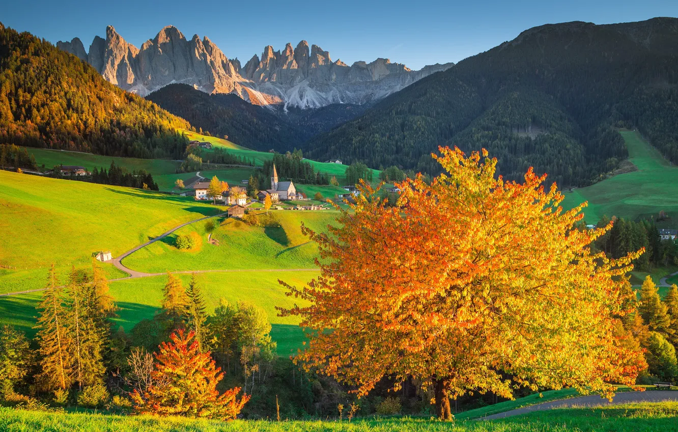 Фото обои долина, Альпы, Италия, городок