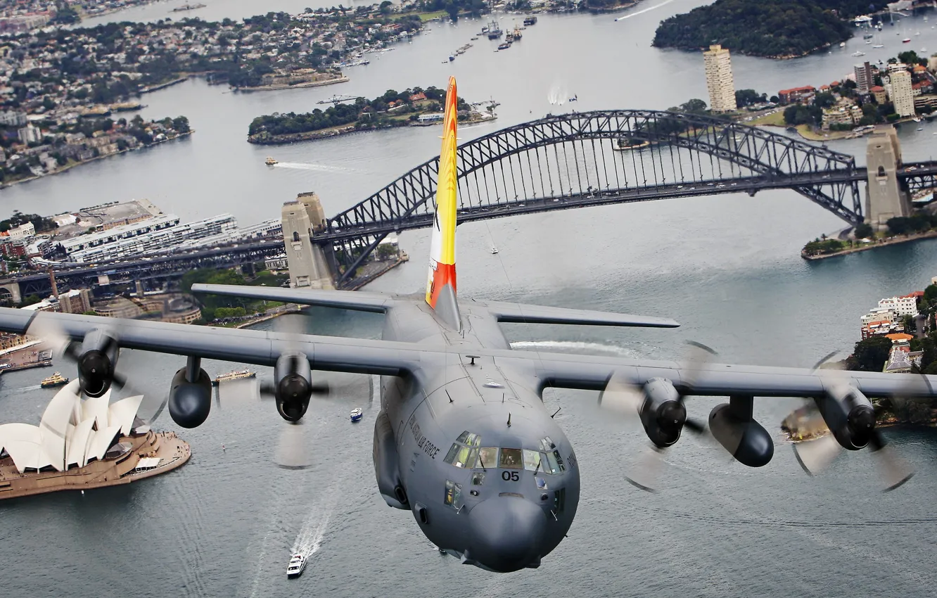 Фото обои полет, самолёт, Lockheed, военно-транспортный, Hercules, C-130H