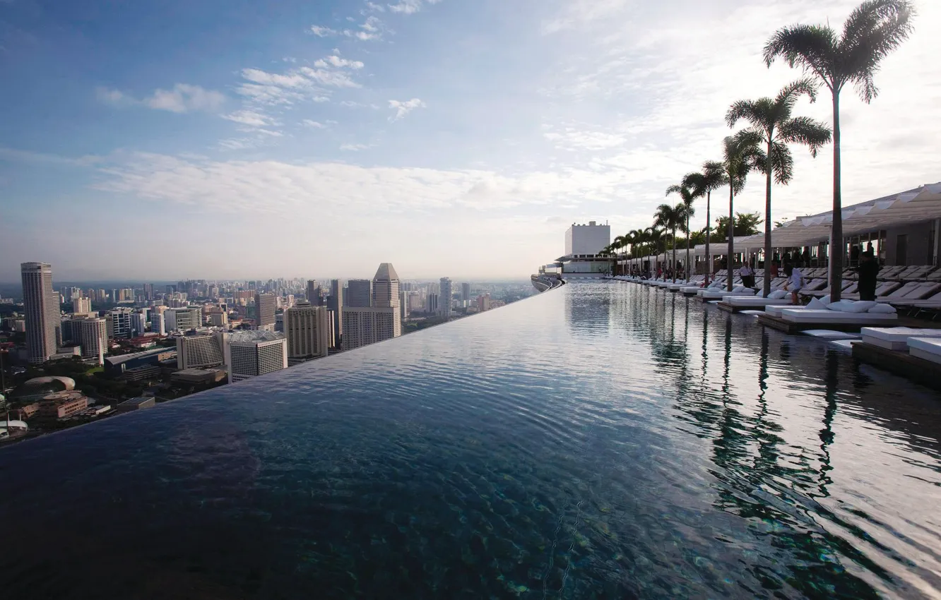 Фото обои крыша, вид, бассейн, Сингапур, отель, Hotel, Marina Bay Sands