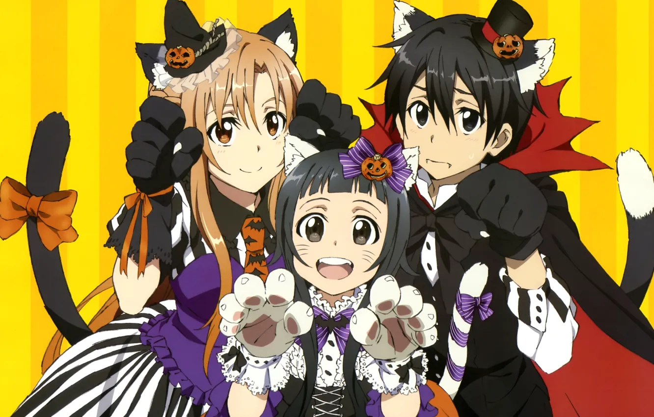 Фото обои game, halloween, hat, neko, anime, cat, tail, gothic