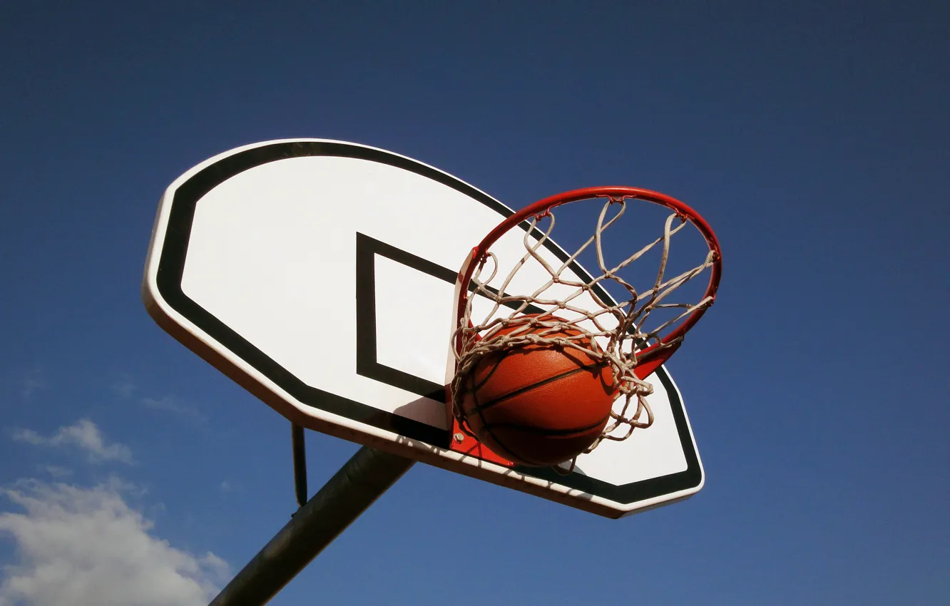 Фото обои небо, мяч, кольцо, Баскетбол, щит