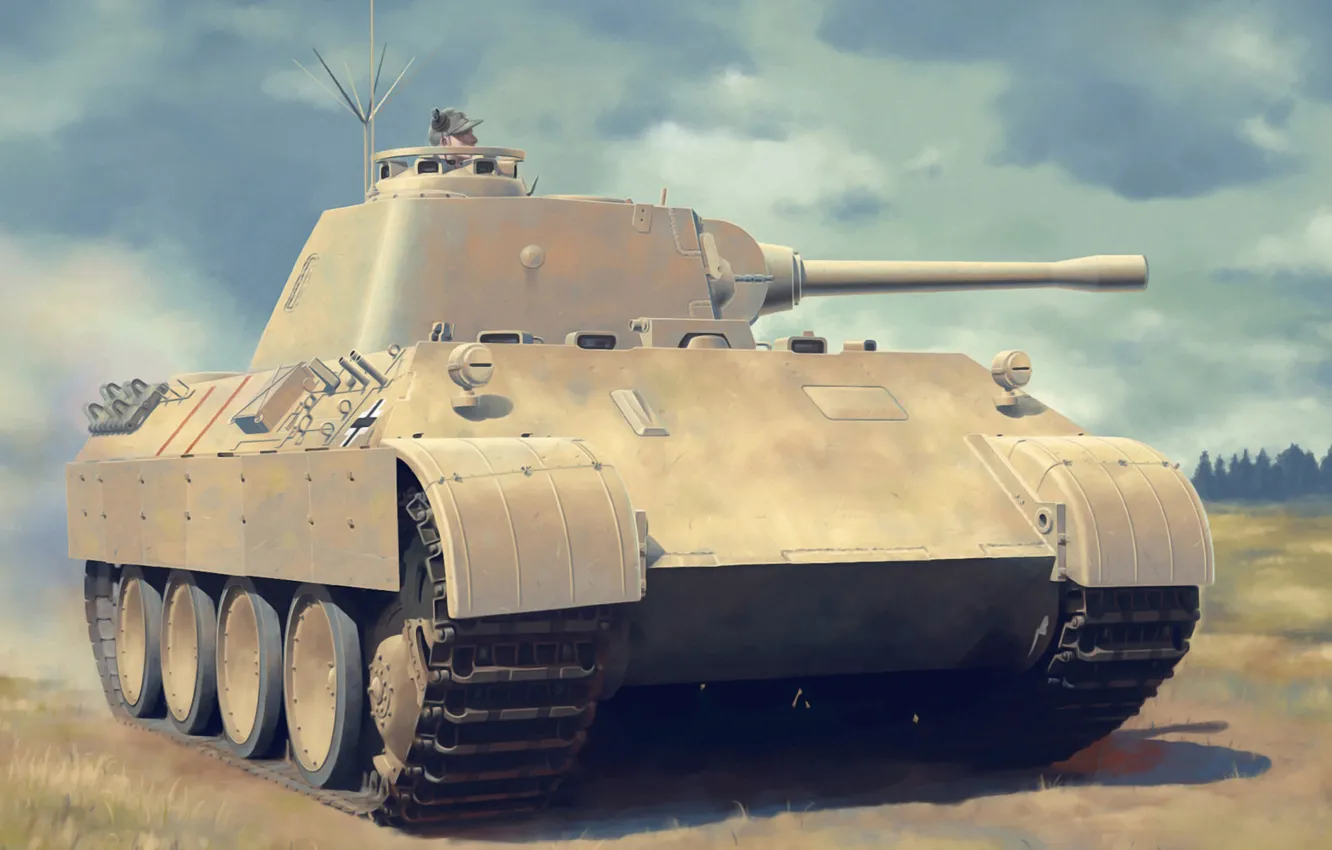 Фото обои war, art, painting, tank, Pz.Beob.Wg.V Panther