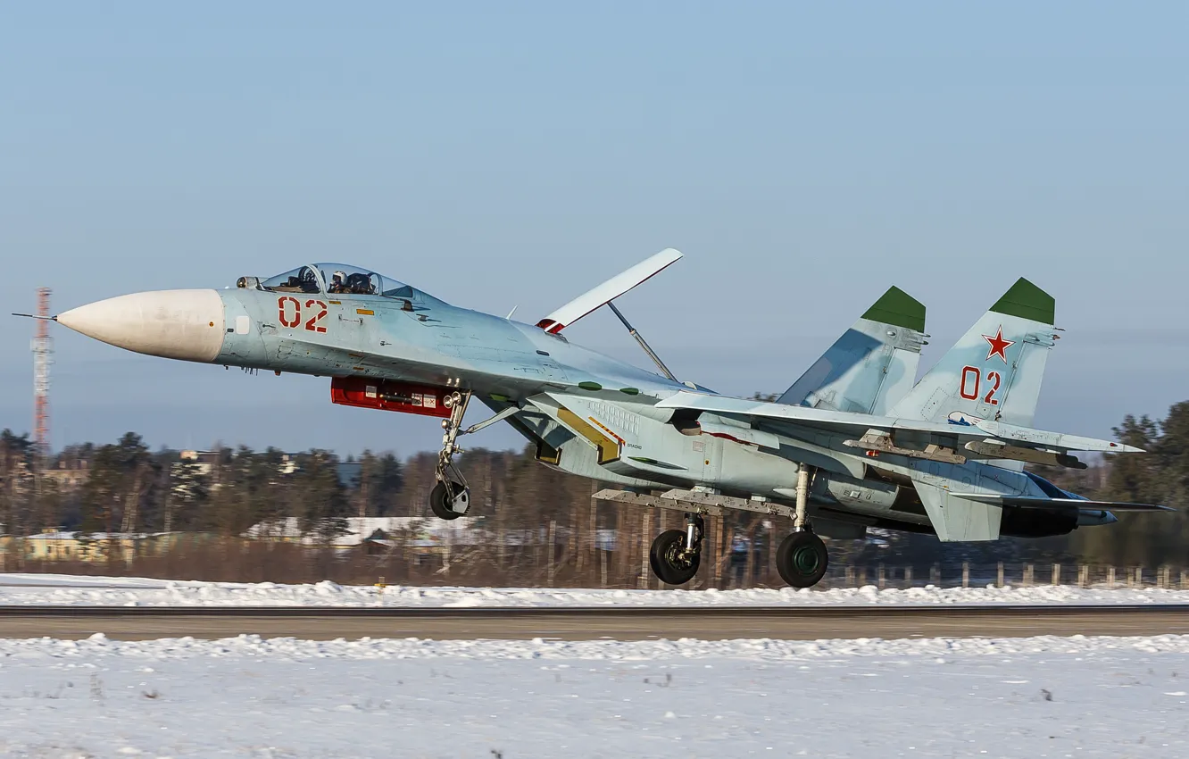 Фото обои истребитель, взлёт, Flanker, Су-27