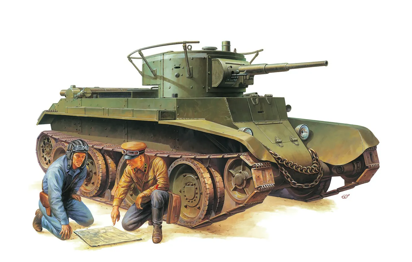 Фото обои рисунок, танк, советский, танкисты, лёгкий, БТ-7