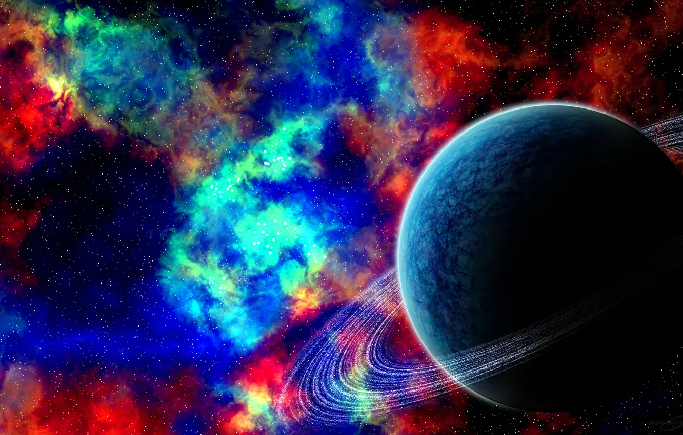 Фото обои небо, звезды, туманность, цвет, планета