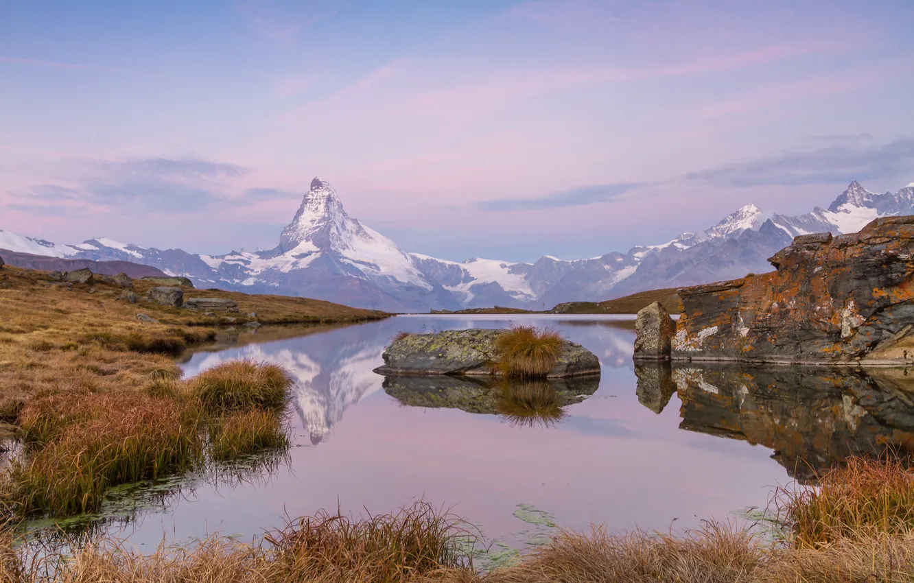 Фото обои осень, горы, озеро, Швейцария, Switzerland, Zermatt, Stellisee