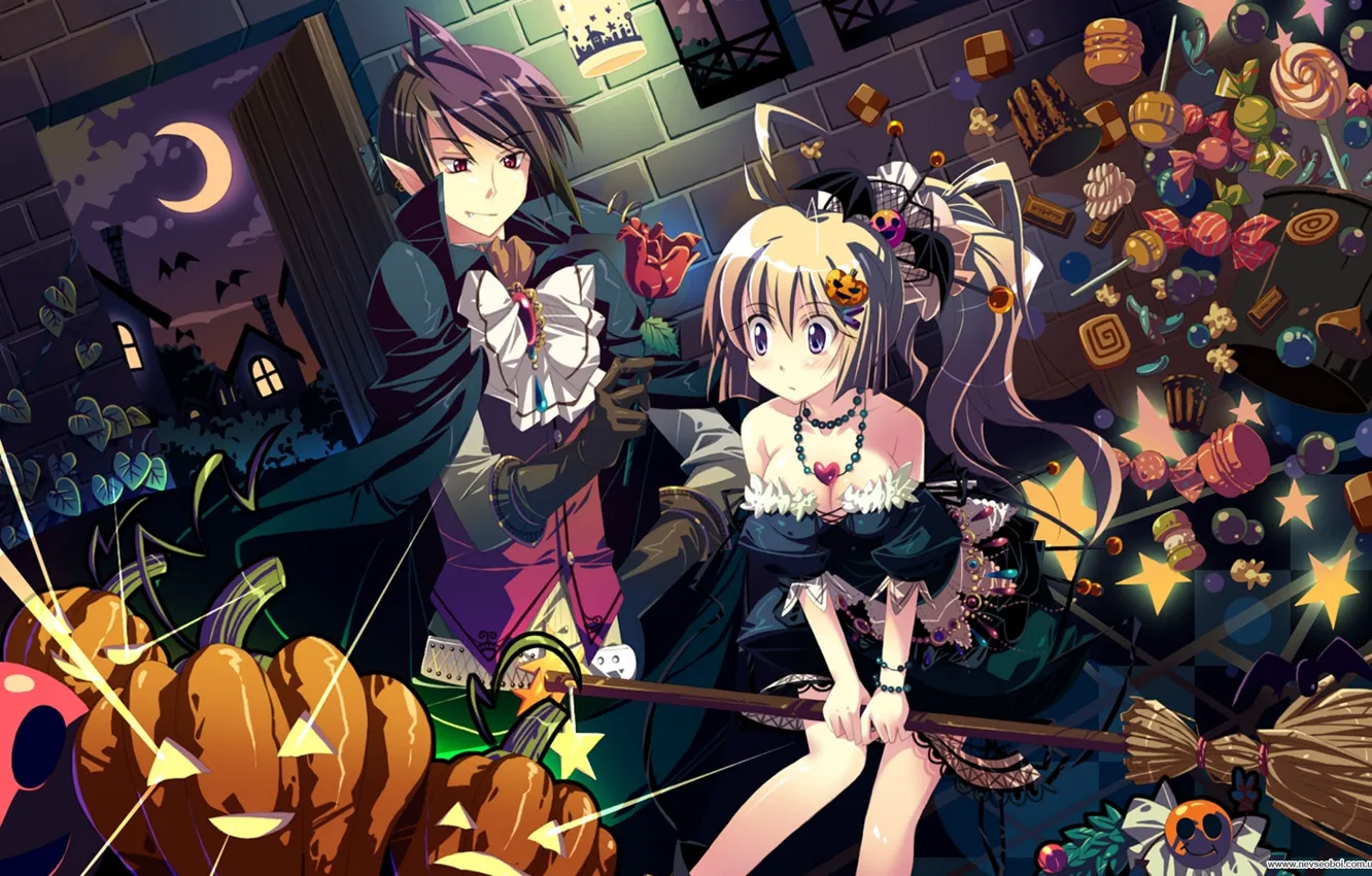 Фото обои аниме, конфеты, вампиры, хеллуин