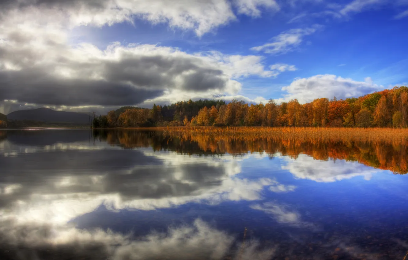 Фото обои осень, небо, озеро, зеркало