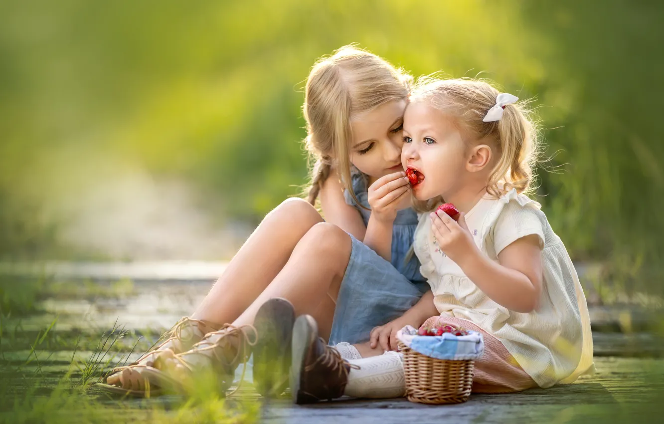 Фото обои природа, ягоды, девочка