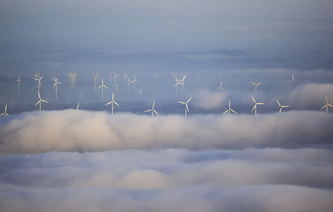 Фото обои облака, Германия, электроветрогенератор, Северный Рейн-Вестфалия, Марсберге, Зауэрланд