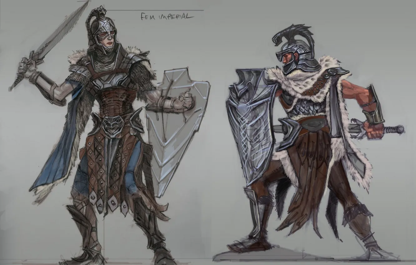 Фото обои меч, щит, воины, Skyrim, The Elder Scrolls V