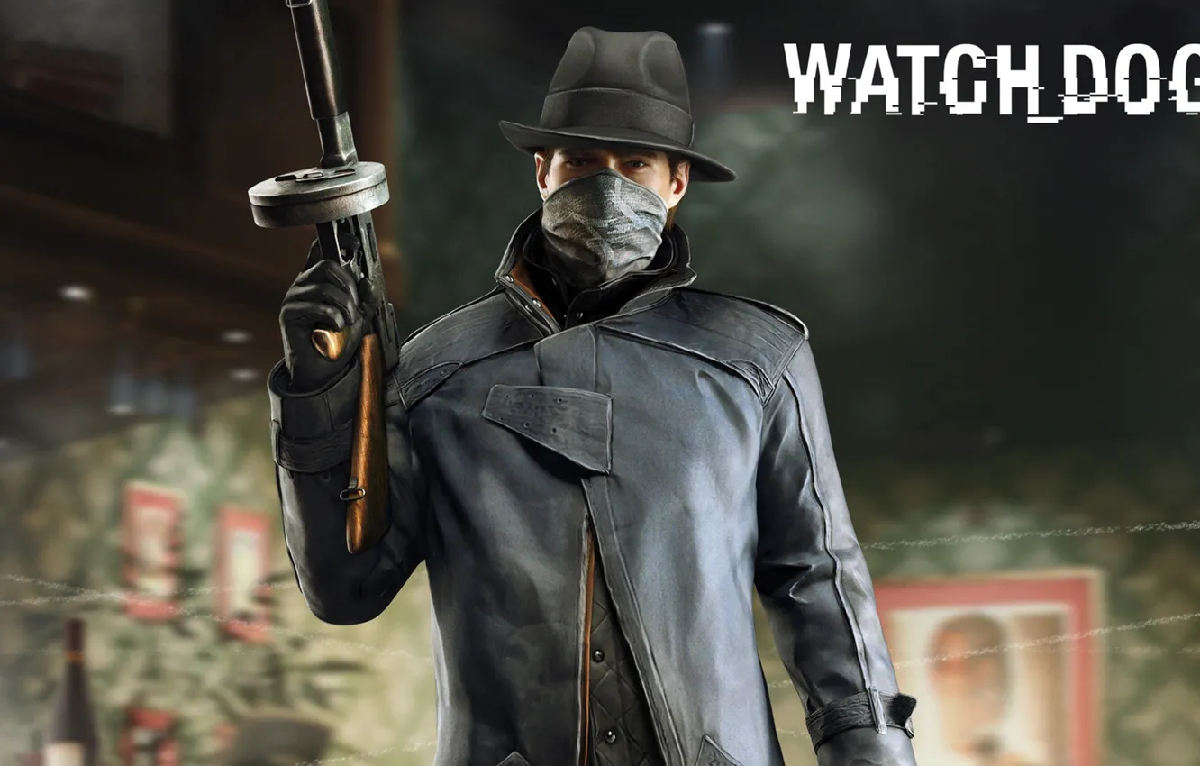 Фото обои suit, machine gun, watch dogs