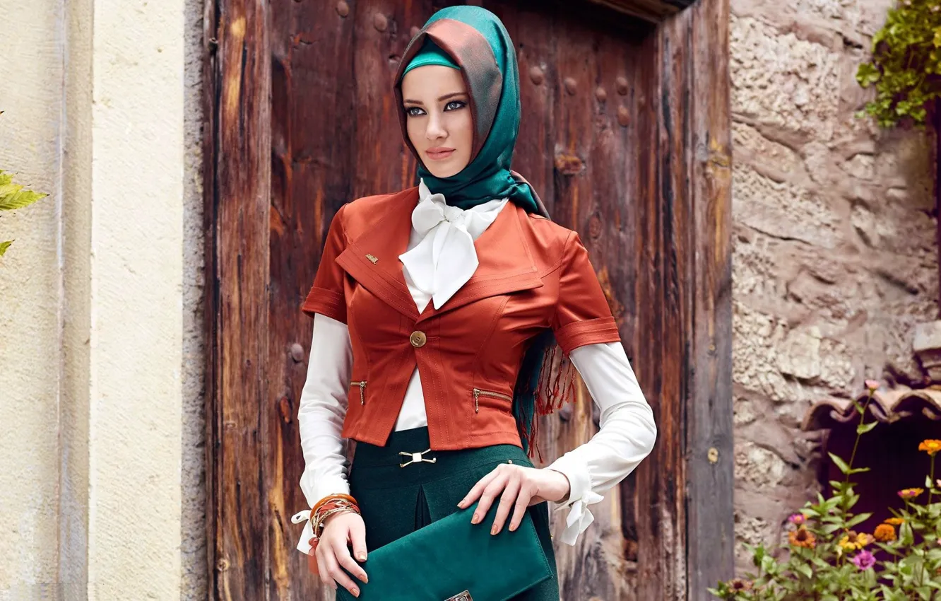 Фото обои modern hijab clothing, Turk, girl. model