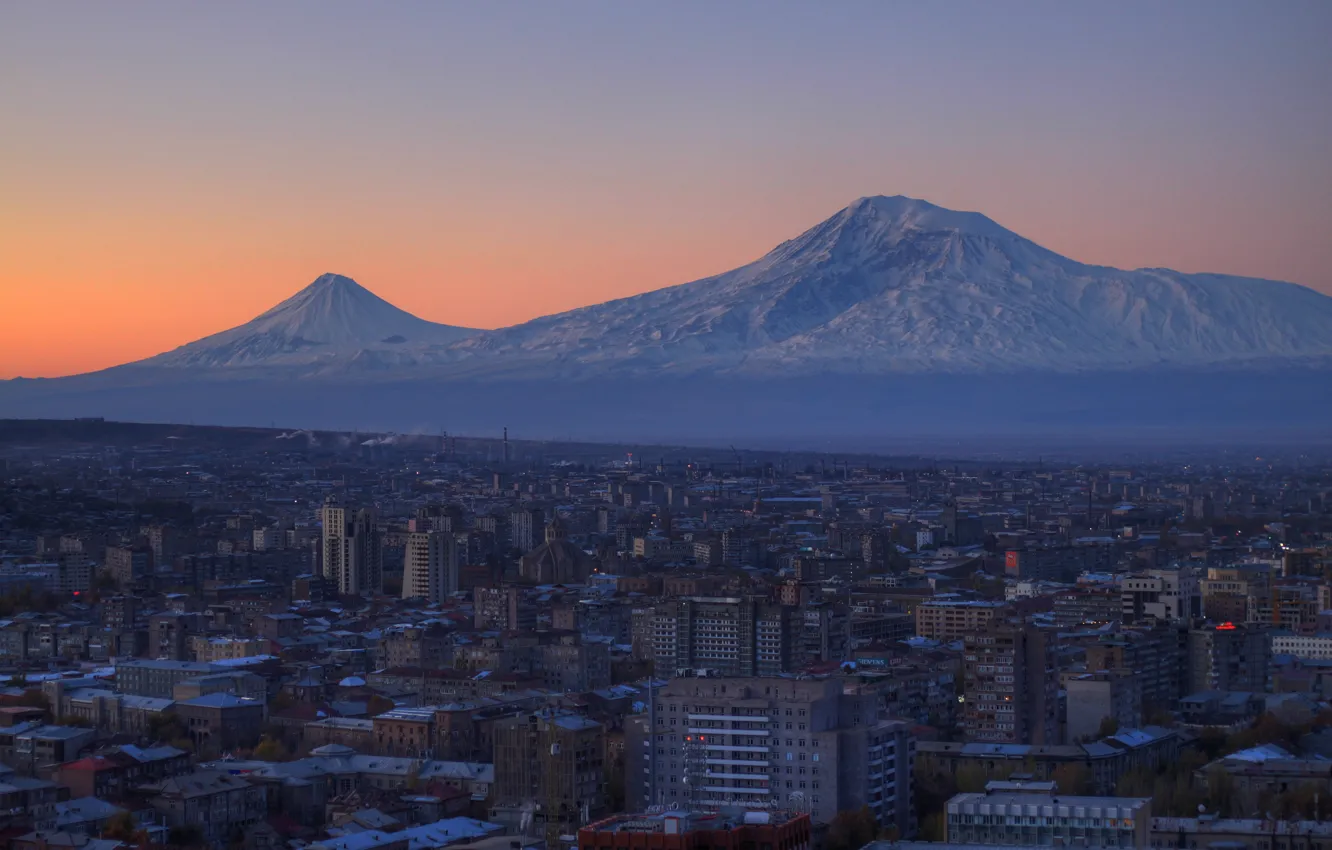 Фото обои пейзаж, горы, город, обои, дома, wallpapers, Армения, Ереван