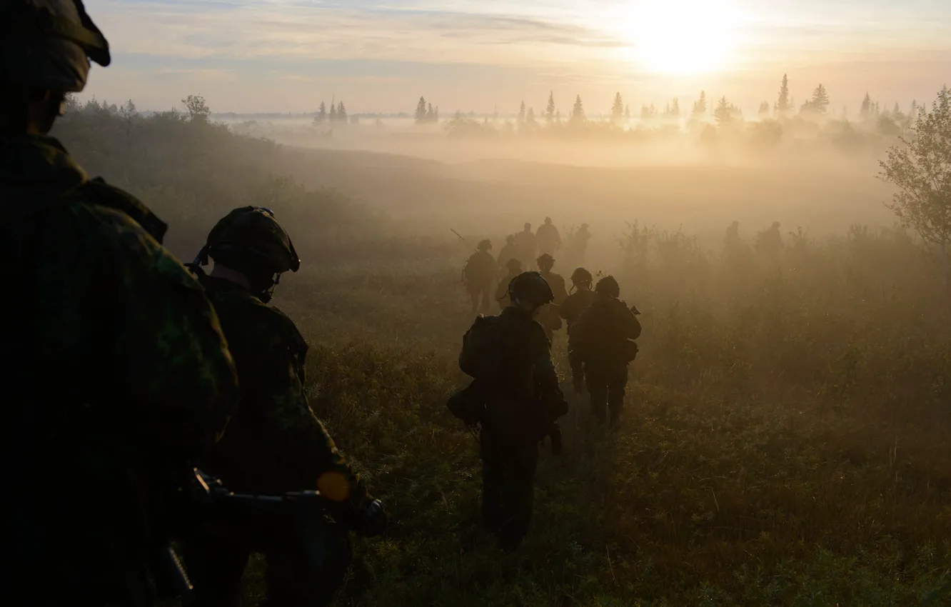 Фото обои туман, солдаты, Canadian Army