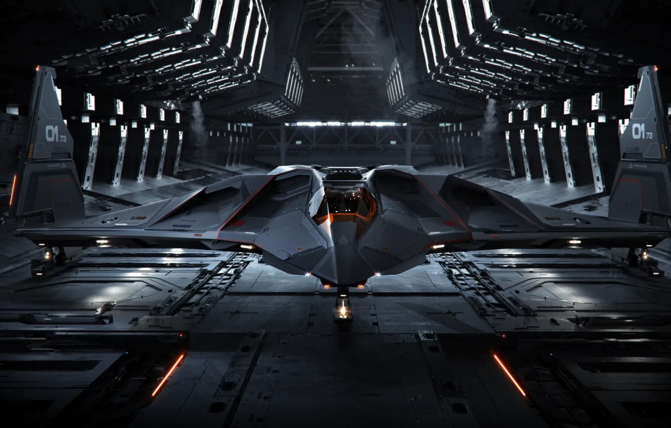 Фото обои Самолет, Ангар, Art, Бомбардировщик, Game, Транспорт, Bomber, Star Citizen