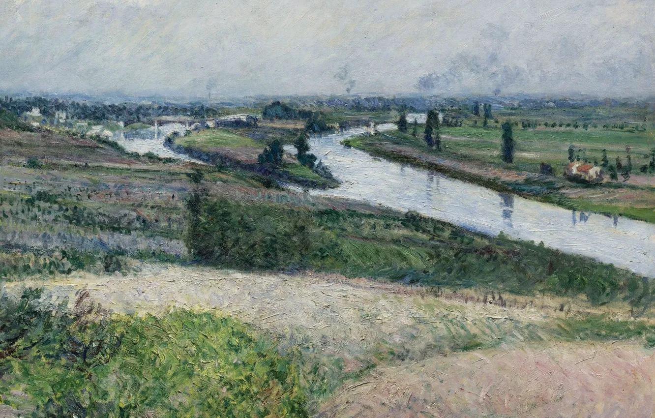 Фото обои пейзаж, река, картина, Gustave Caillebotte, Гюстав Кайботт, Сена в Эпине