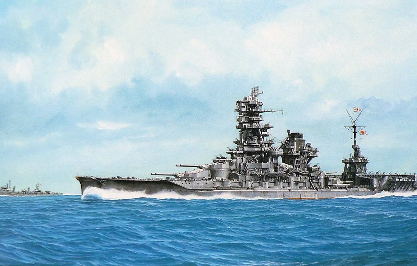 Фото обои корабль, арт, флот, военный, линкор, японский, battleship, WW2