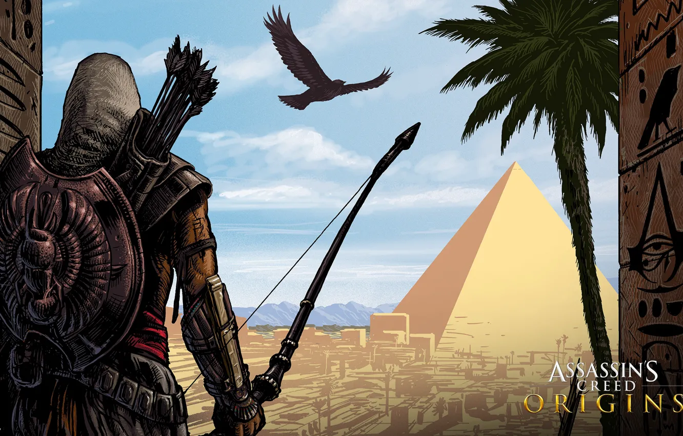 Фото обои пустыня, пирамида, египет, ассасин, Assassin's Creed: Origins