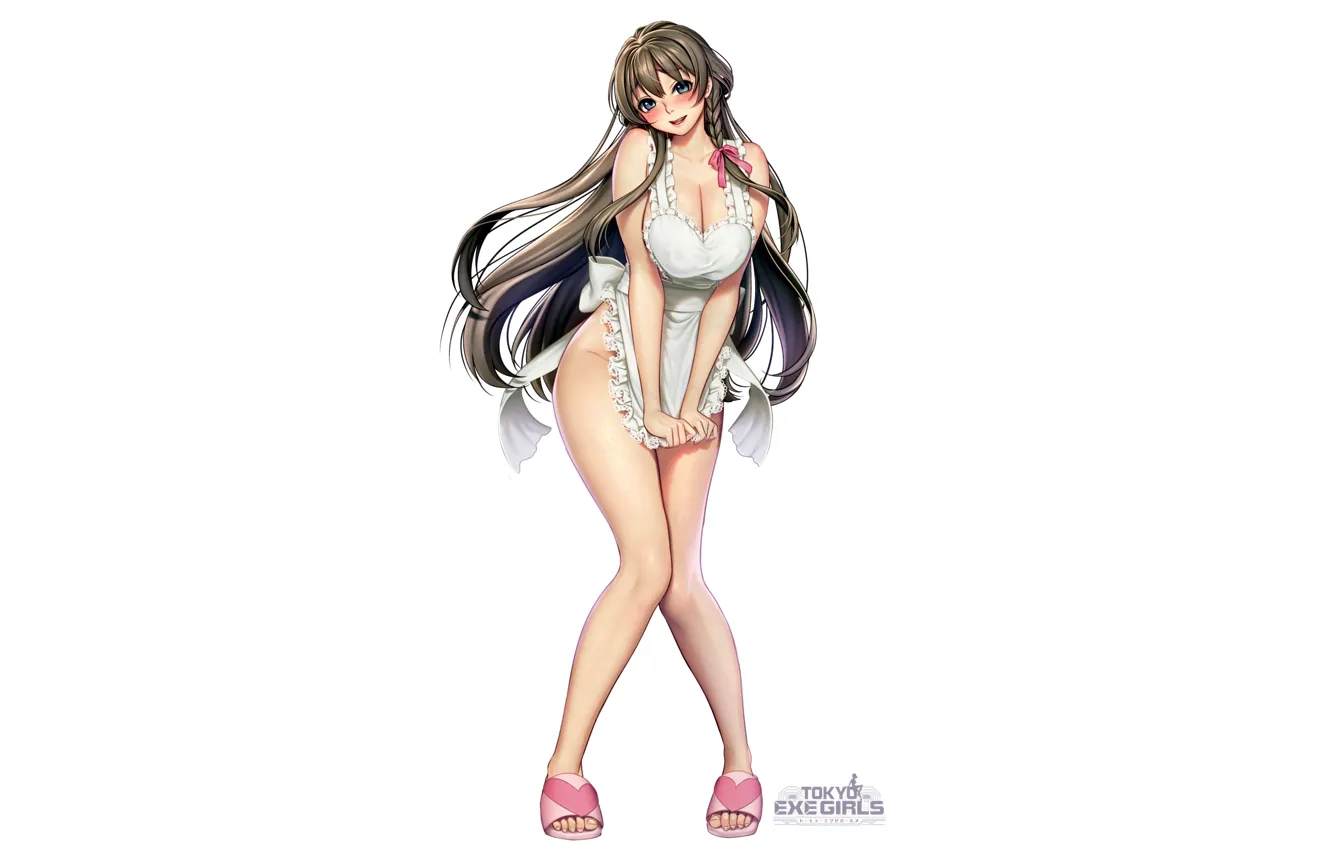 Фото обои girl, sexy, cleavage, long hair, boobs, anime, blue eyes, beautiful