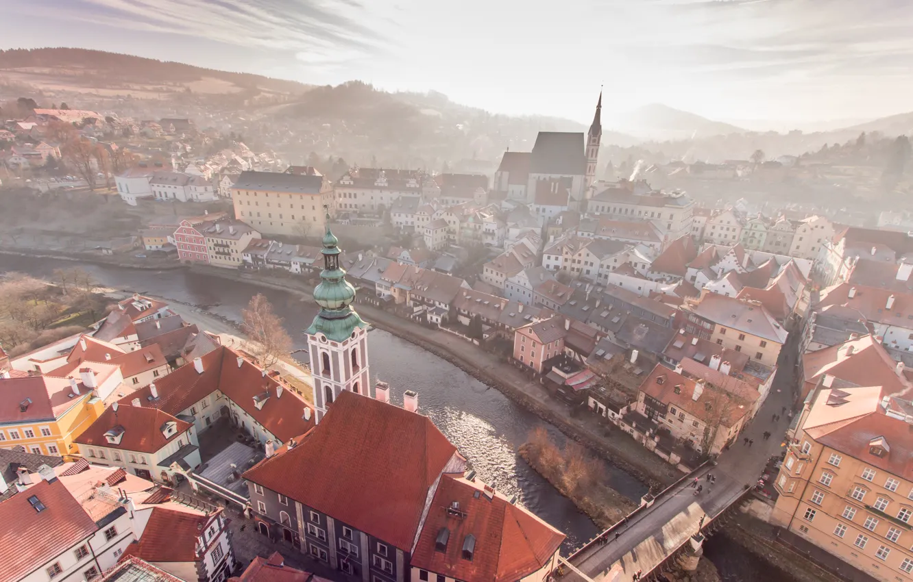 Фото обои река, утро, Чехия, Чески-Крумлов, Czech-Krumlov