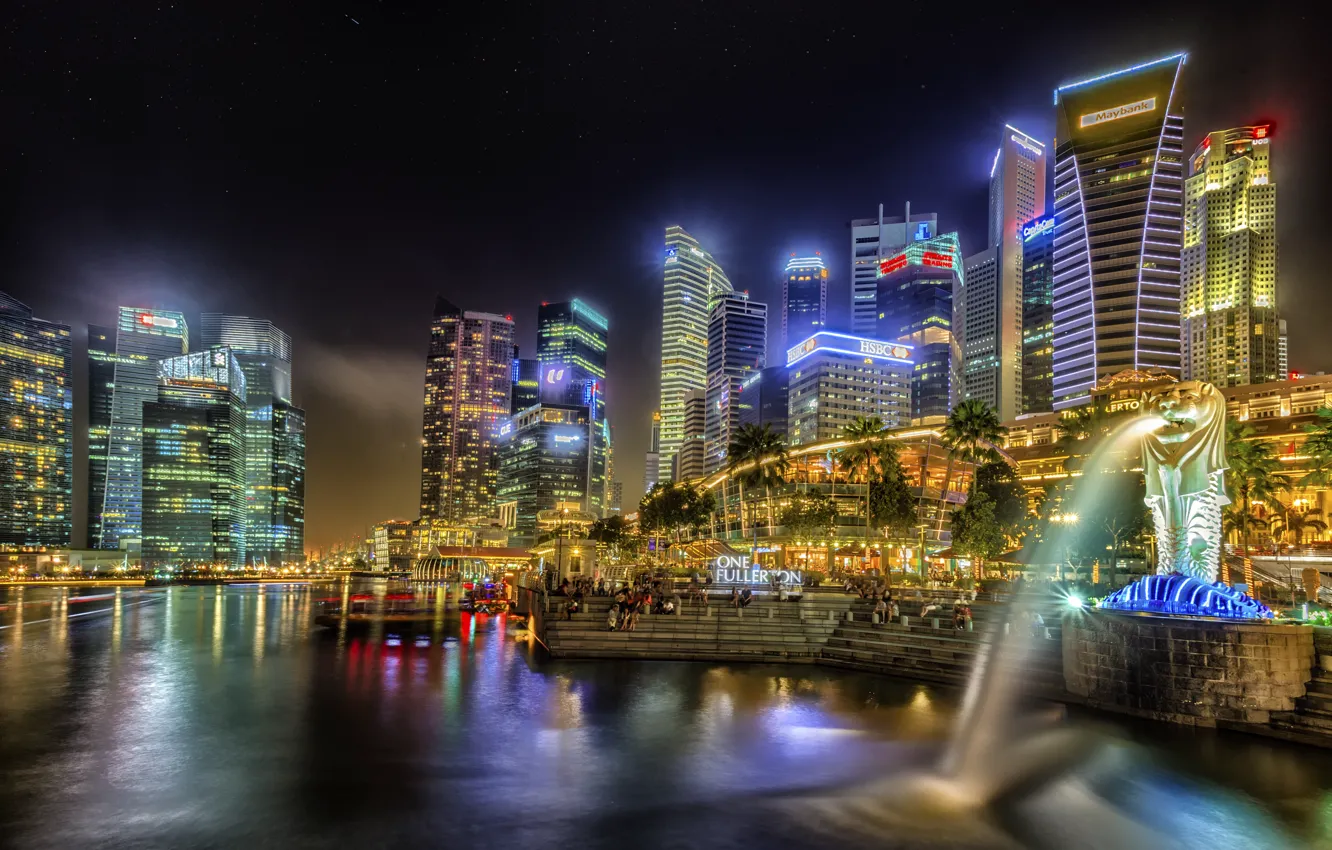 Фото обои здания, дома, вечер, Сингапур, высотки, Singapore, naght, sity