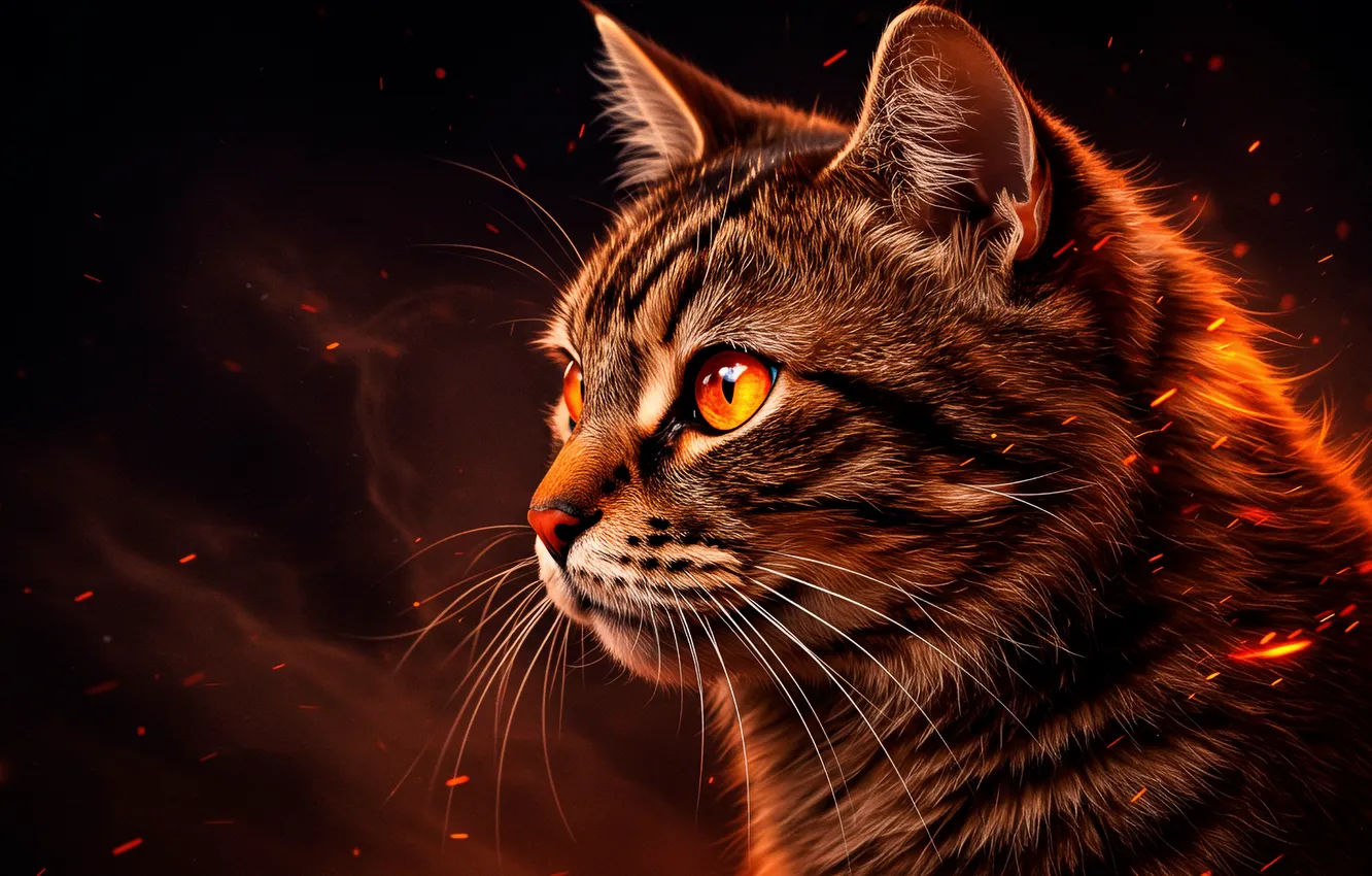 Фото обои кот, взгляд, обои, арт, искры, wallpaper, cat, art