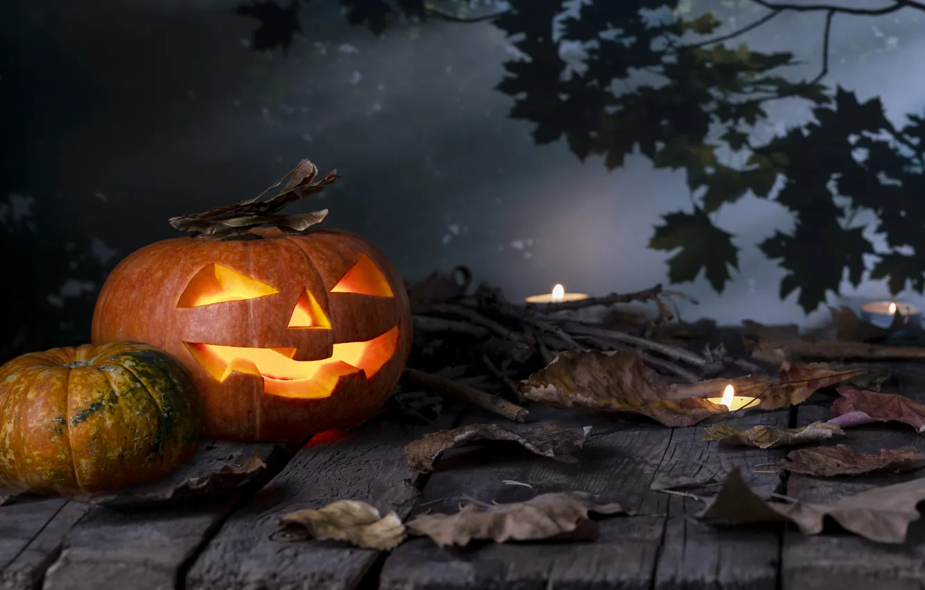 Фото обои осень, листья, тыква, Хэллоуин, halloween, autumn, leaves, pumpkin