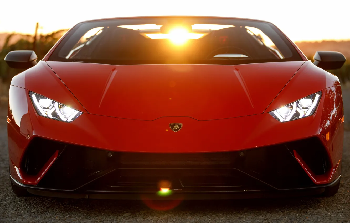 Фото обои Lamborghini, вид спереди, Spyder, 2018, Performante, Huracan, North America version