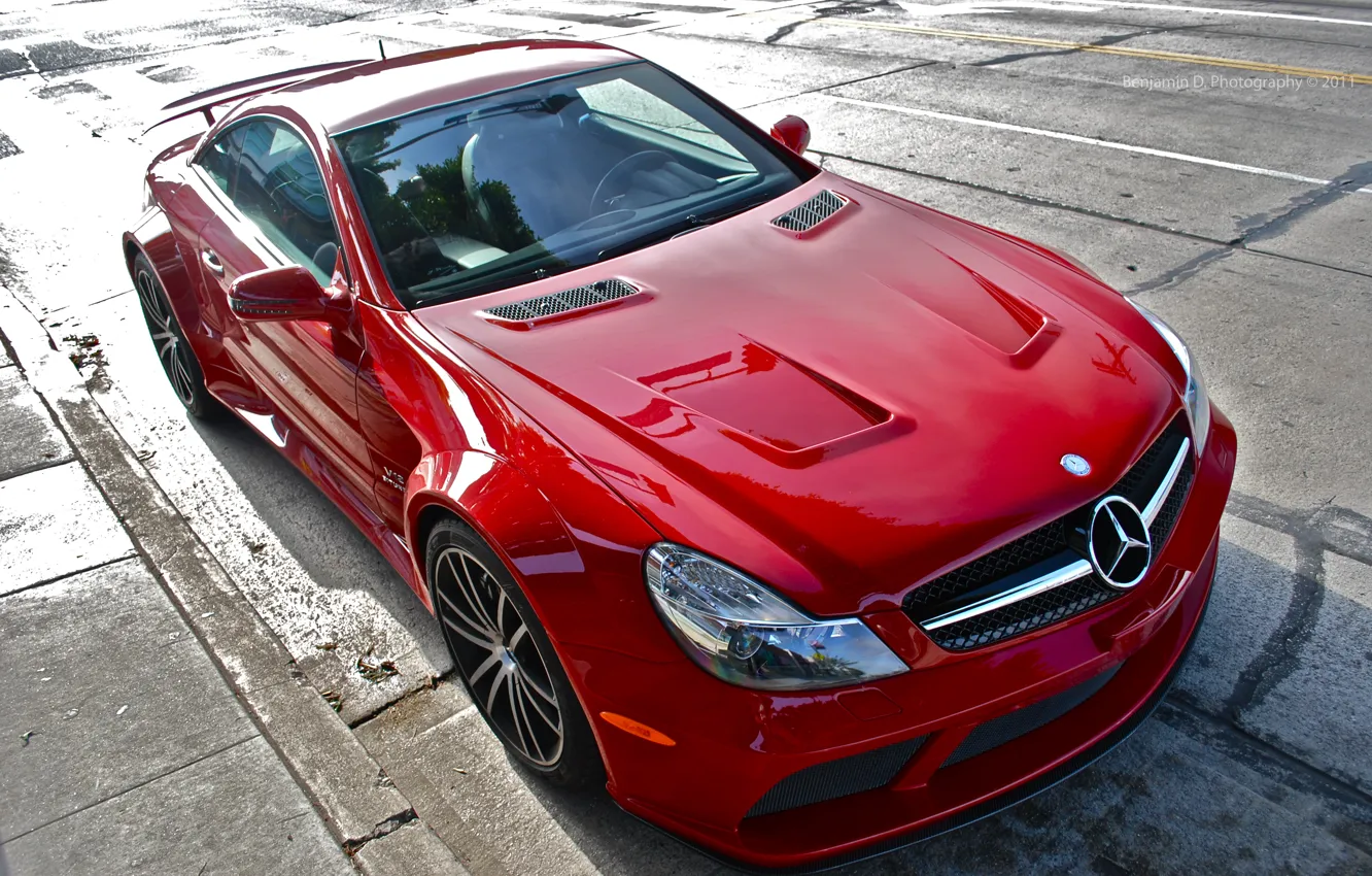 Фото обои красный, тюнинг, Mercedes, Benz, спорткар, Black Series, SL65