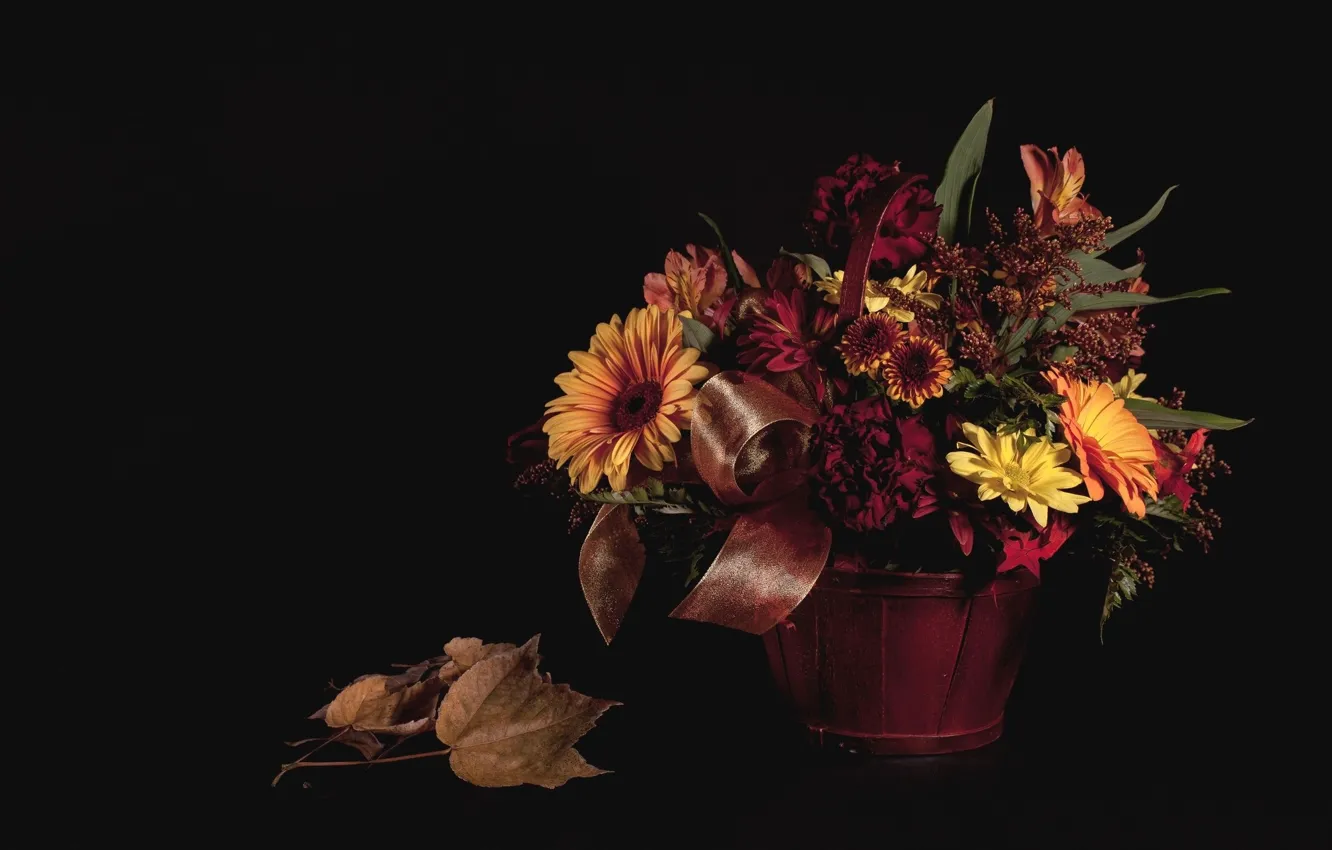 Фото обои осень, листья, букет, натюрморт