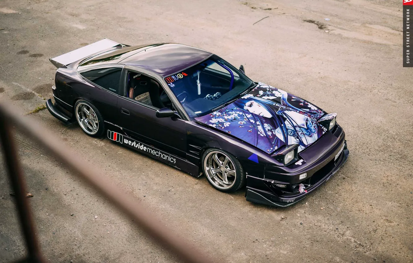 Фото обои Nissan, 180SX, hood, 1994, Itasha