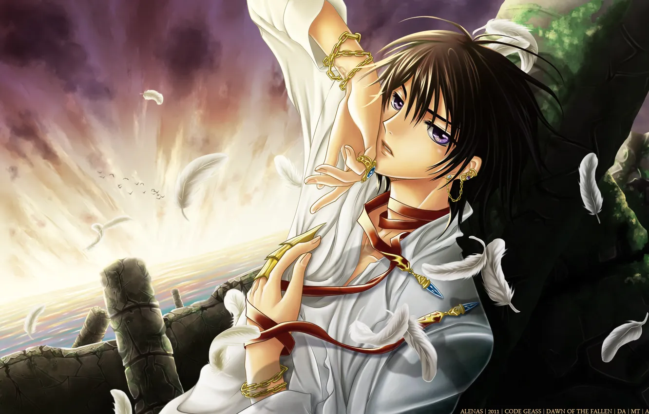 Фото обои море, аниме, парень, code geass