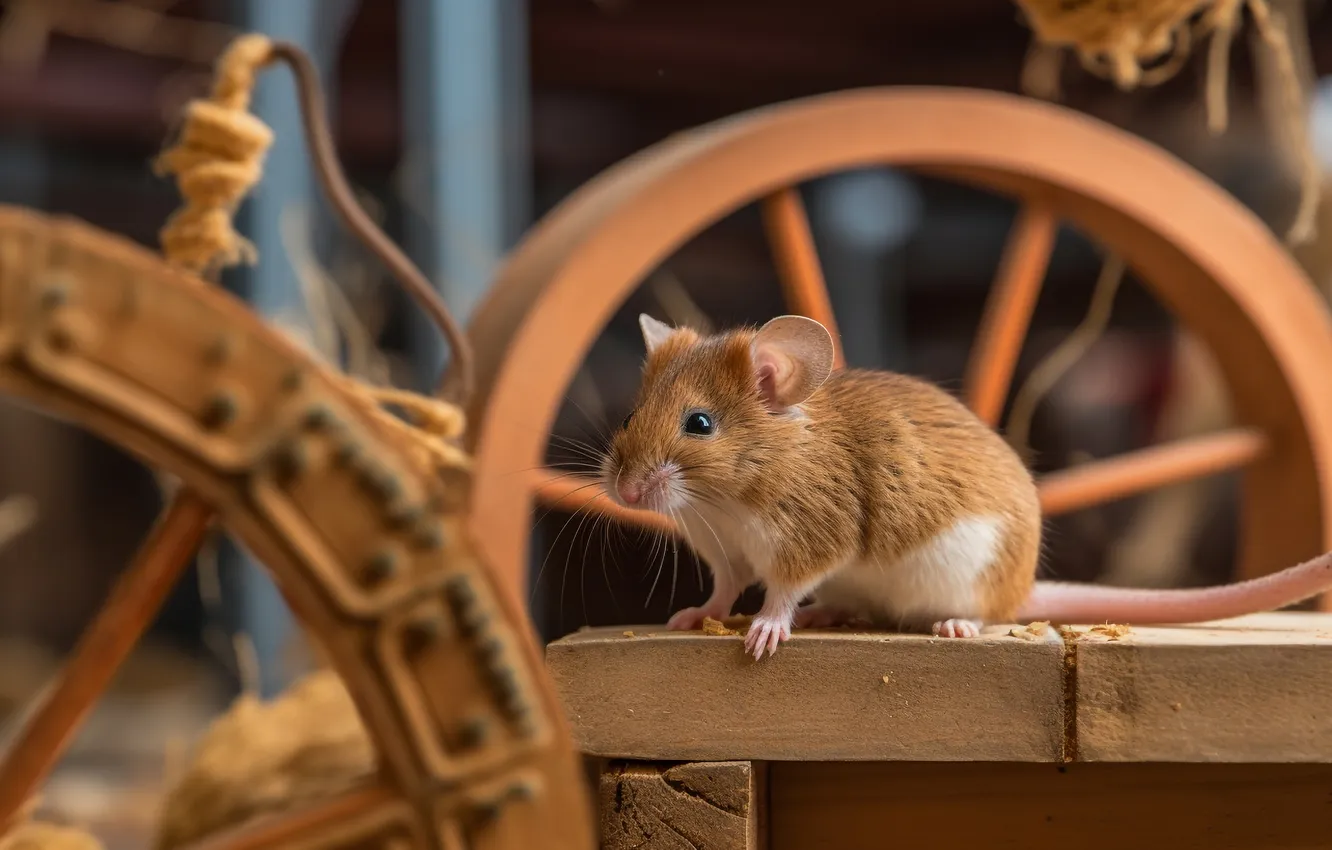 Фото обои взгляд, колесо, мышь, мышка, рыжая, мордашка, крыса, грызун