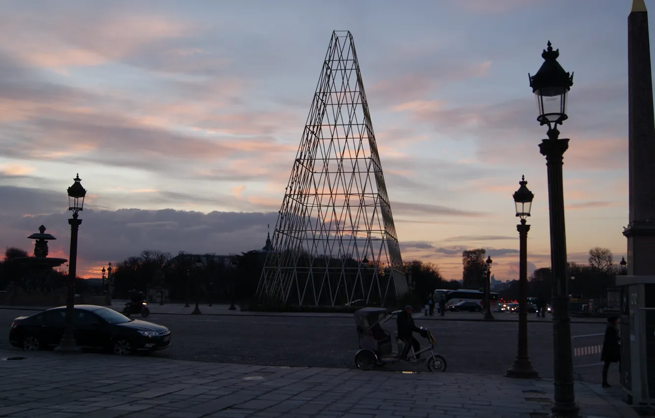 Фото обои закат, столбы, Париж