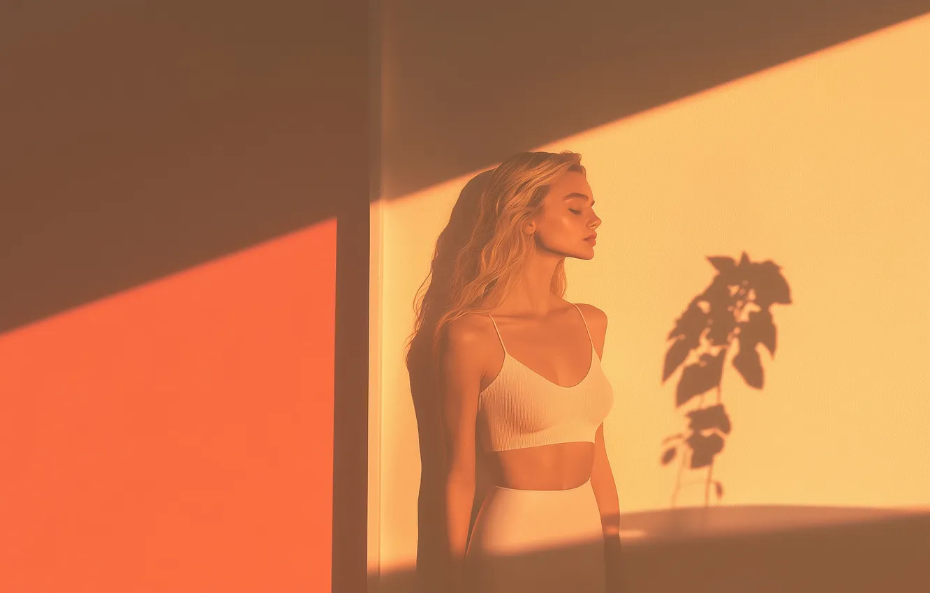 Фото обои sunset, model, orange, women, blonde, shadow, silhouette, golden hour